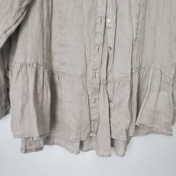 New TAHARI 100% Linen Blouse Women's Plus Size 1X Ruffle Neutral Flowy Loose Fit - Picture 3 of 10